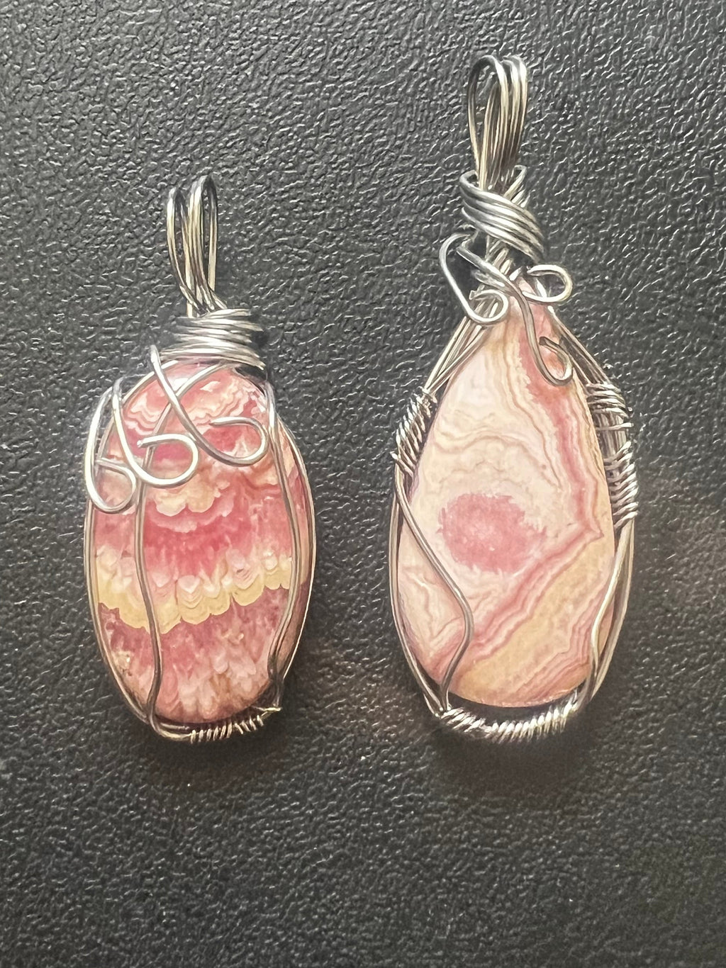 Rhodochrosite Wire Wrapped Necklace - Handcrafted Gemstone Jewelry