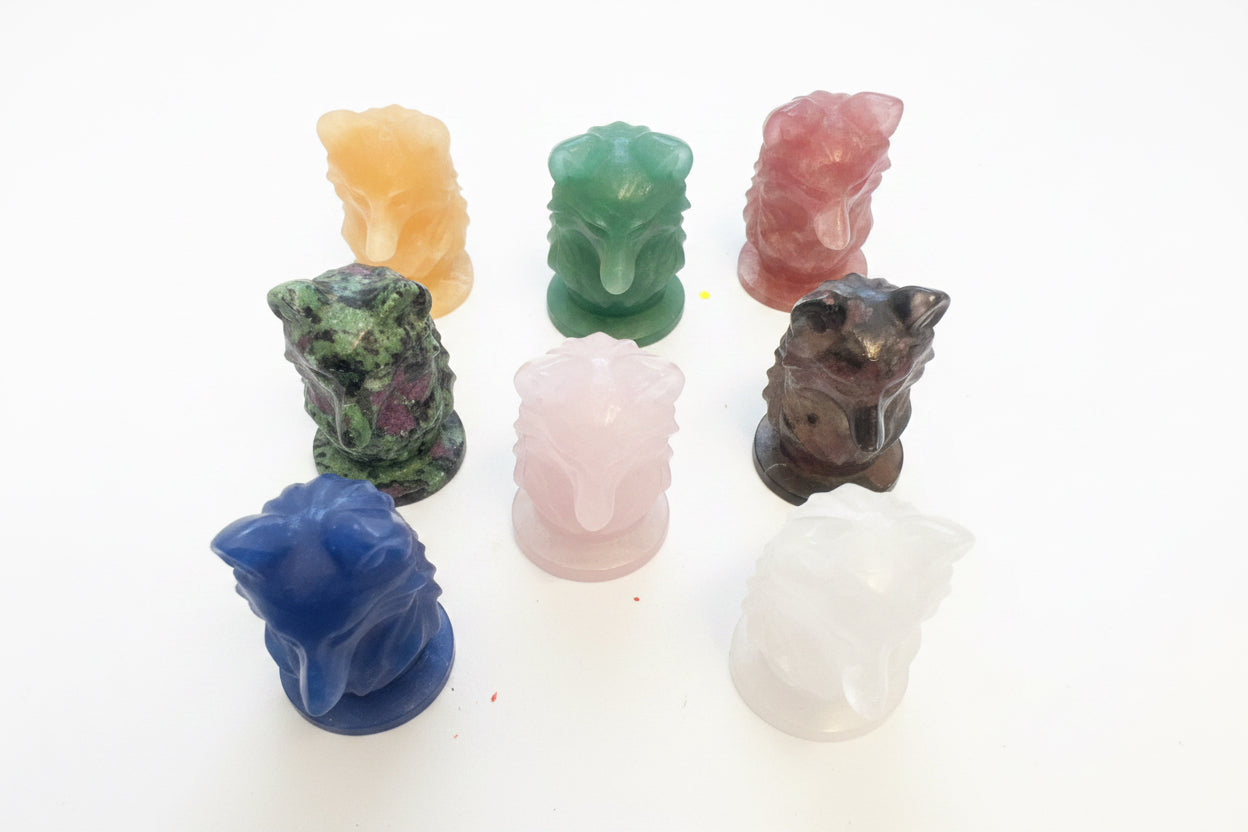 Ruby Zoisite Wolf Figurine | Unique Handmade Wolf Head Statues