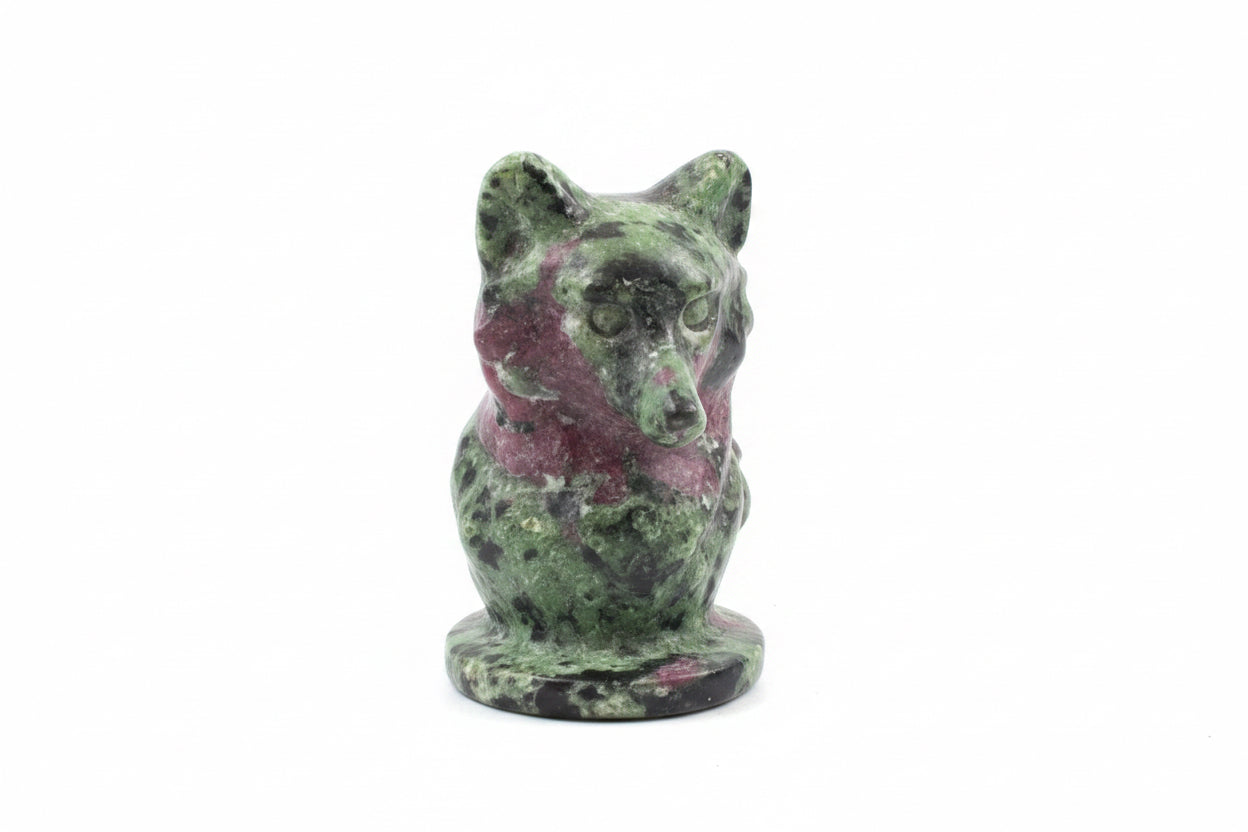 Ruby Zoisite Wolf Figurine | Unique Handmade Wolf Head Statues