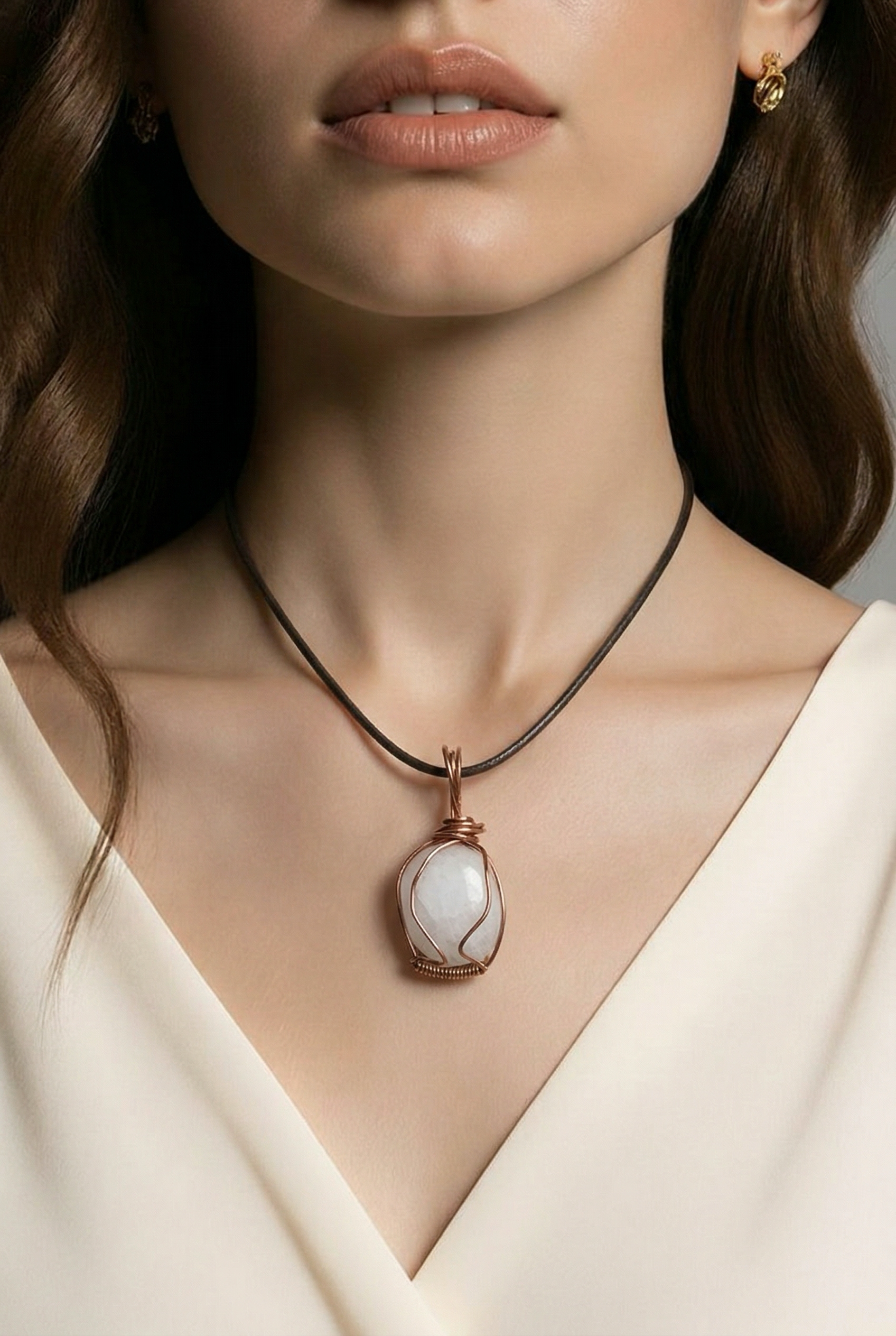 White Calcite Copper Wrapped Stone for Healing and Decor