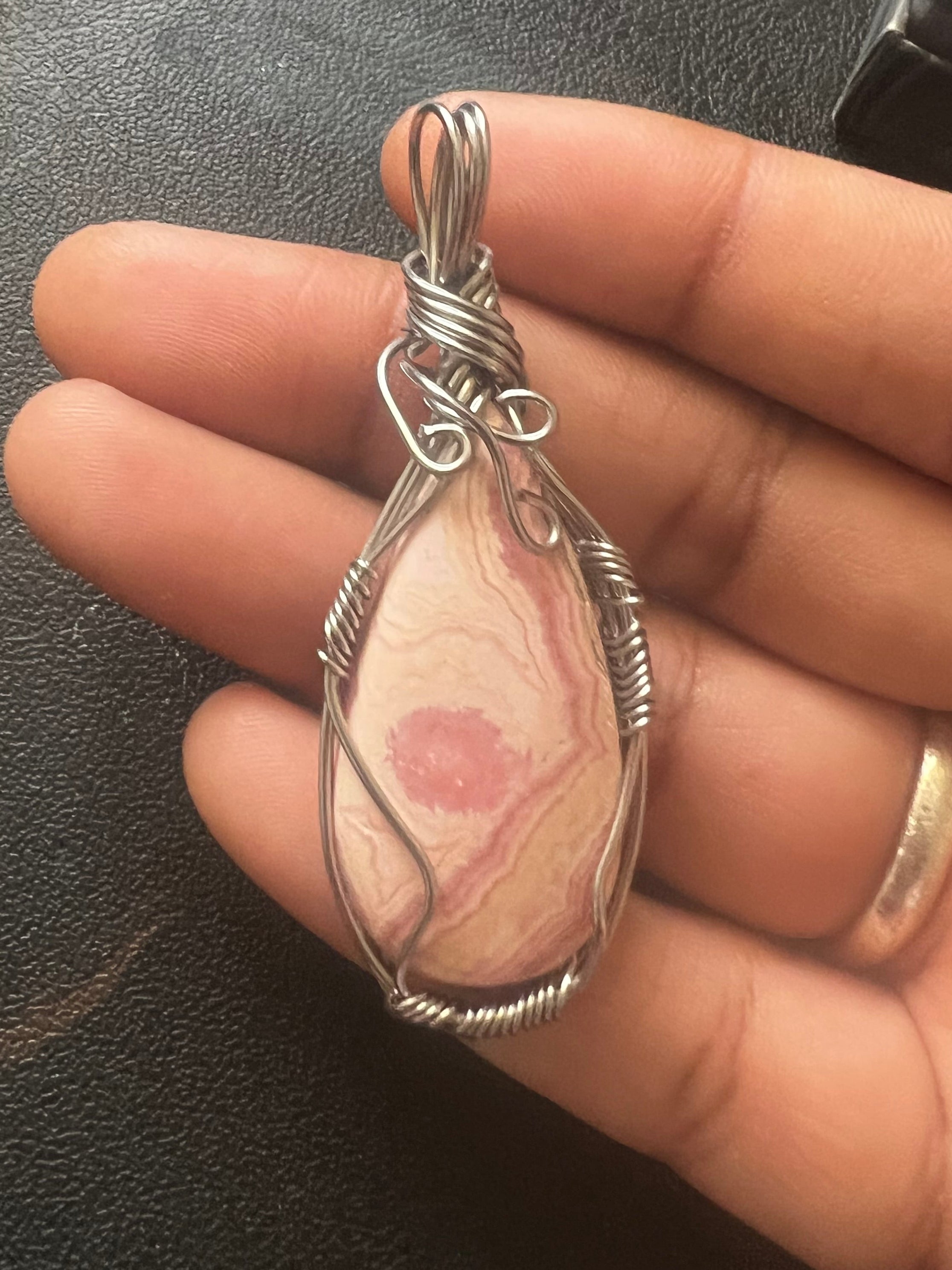Rhodochrosite Wire Wrapped Necklace - Handcrafted Gemstone Jewelry