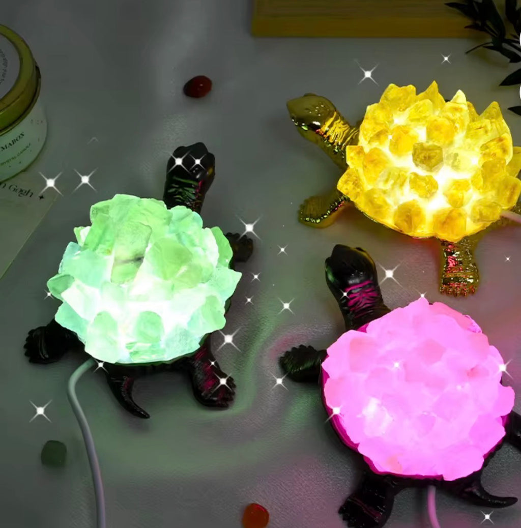 Crystal Raw Stone Turtle LED Lights - Unique Home Décor and Night Lights