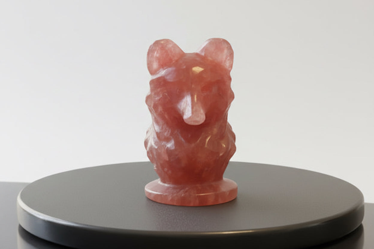Ruby Zoisite Wolf Figurine | Unique Handmade Wolf Head Statues