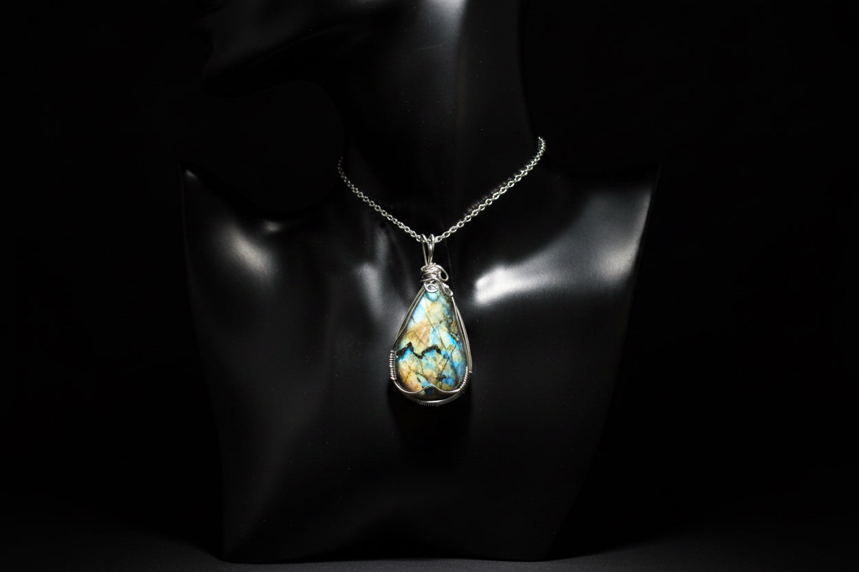 Labradorite Wire Wrapped Necklace - Unique Artisan Jewelry for Enlightenment and Style