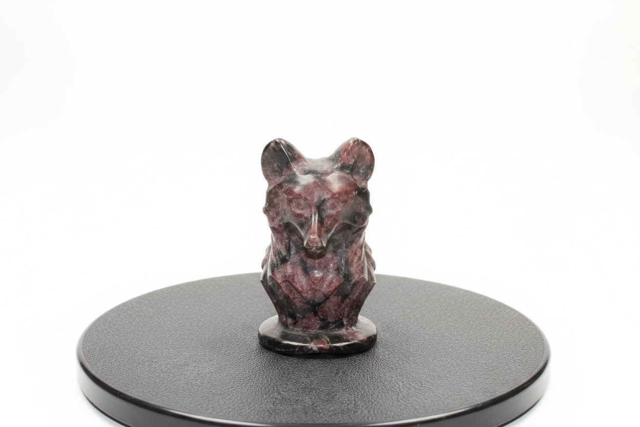 Ruby Zoisite Wolf Figurine | Unique Handmade Wolf Head Statues