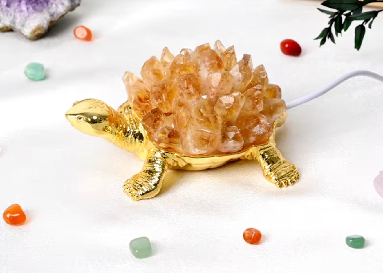 Crystal Raw Stone Turtle LED Lights - Unique Home Décor and Night Lights