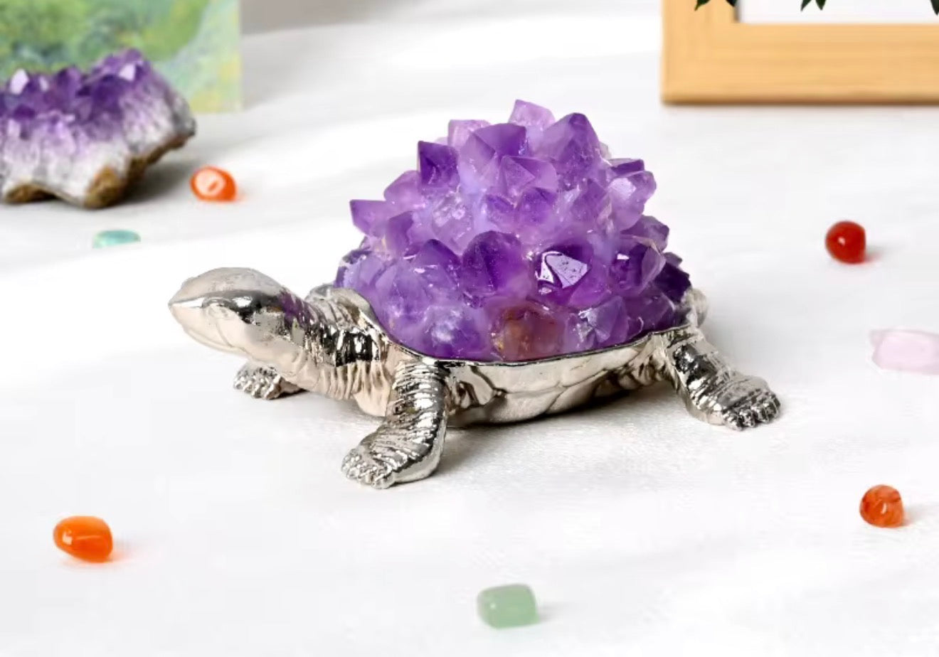 Crystal Raw Stone Turtle LED Lights - Unique Home Décor and Night Lights
