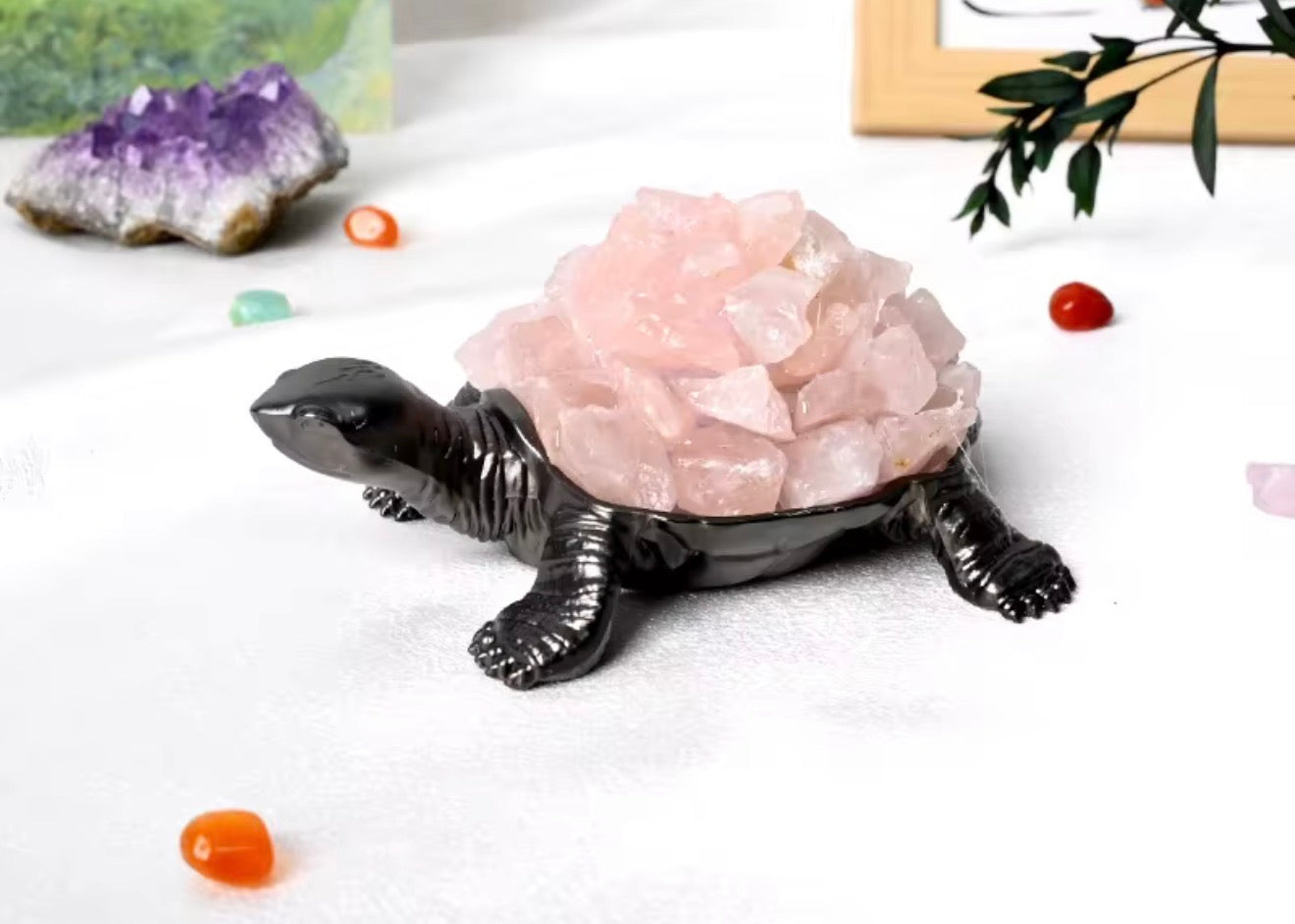 Crystal Raw Stone Turtle LED Lights - Unique Home Décor and Night Lights