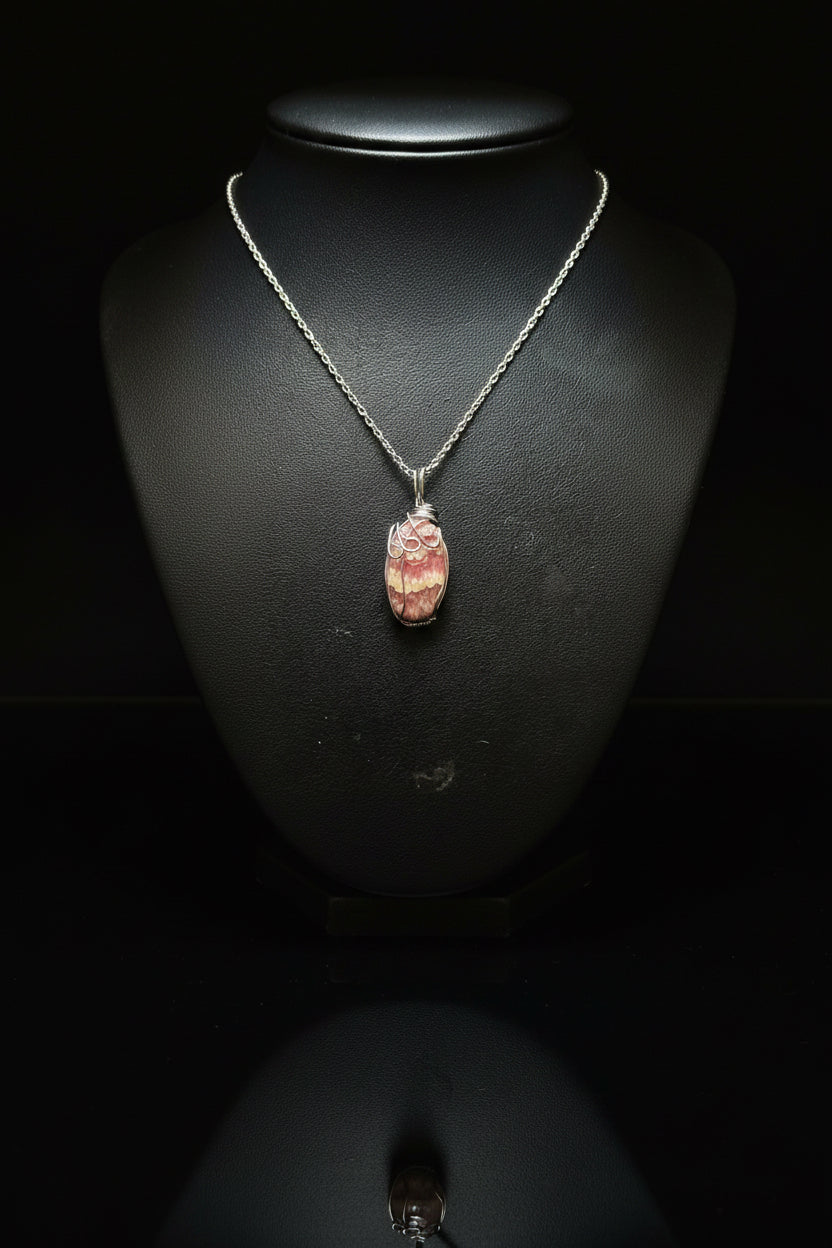 Rhodochrosite Wire Wrapped Necklace - Handcrafted Gemstone Jewelry