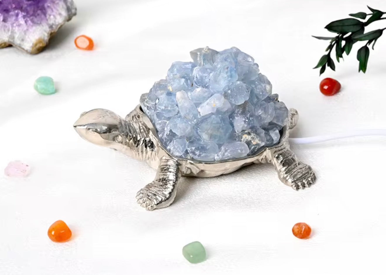 Crystal Raw Stone Turtle LED Lights - Unique Home Décor and Night Lights