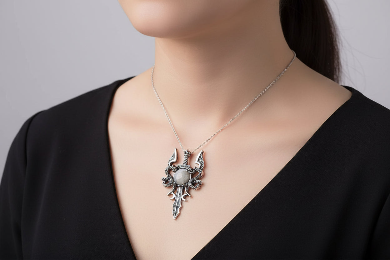 Crystal Sword Necklace - Elegant Gemstone Pendant for Unique Style