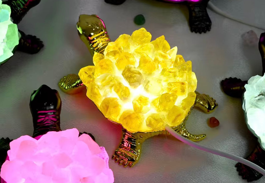 Crystal Raw Stone Turtle LED Lights - Unique Home Décor and Night Lights