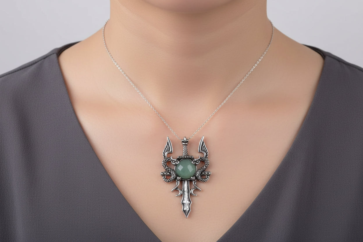 Crystal Sword Necklace - Elegant Gemstone Pendant for Unique Style