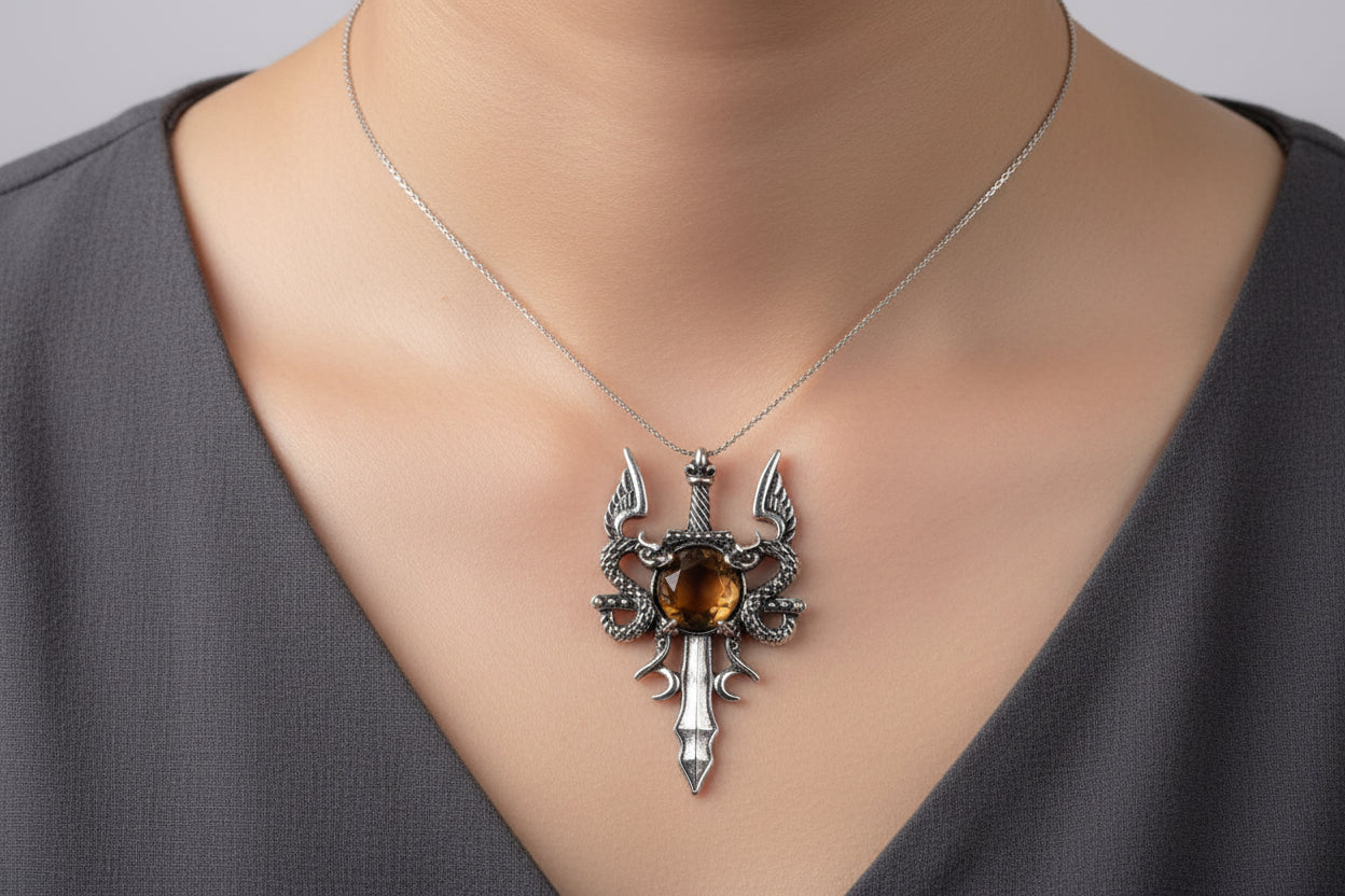 Crystal Sword Necklace - Elegant Gemstone Pendant for Unique Style