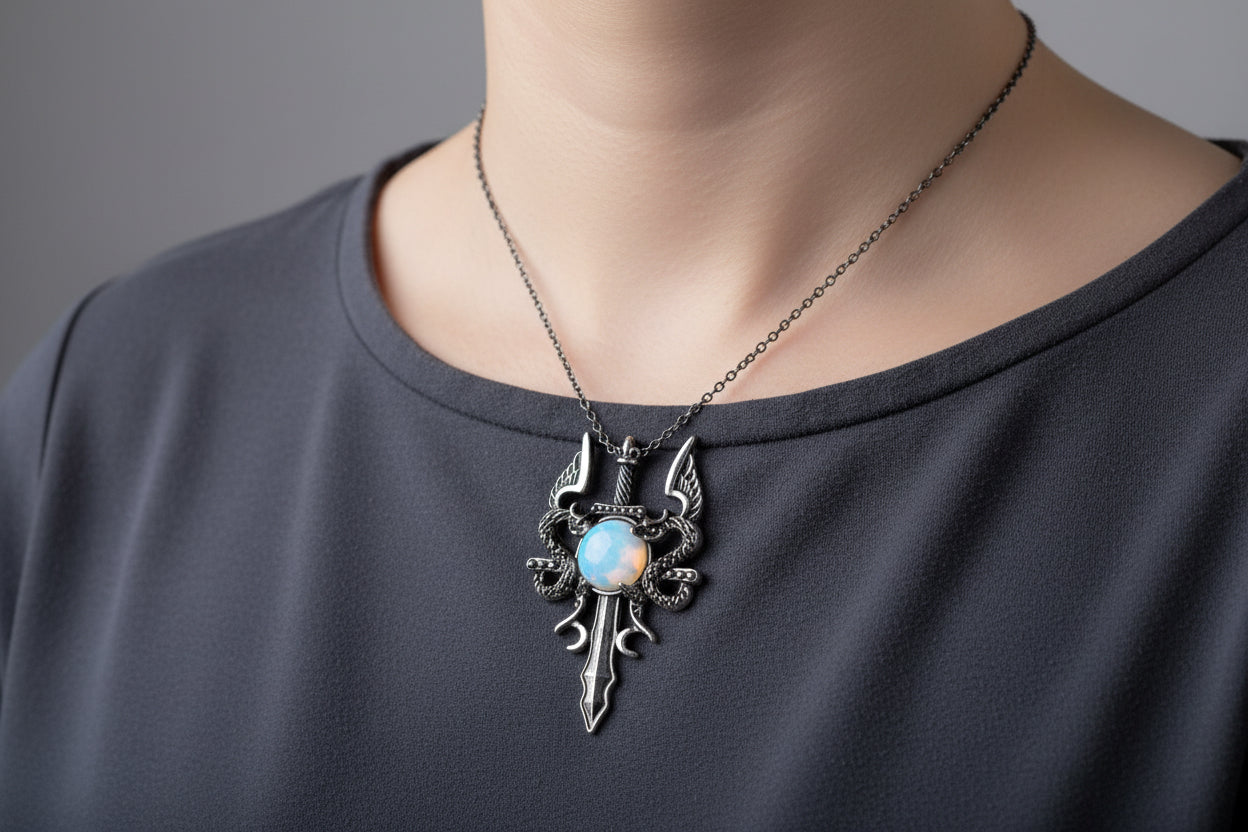 Crystal Sword Necklace - Elegant Gemstone Pendant for Unique Style