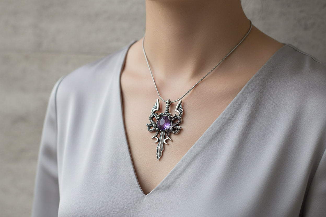 Crystal Sword Necklace - Elegant Gemstone Pendant for Unique Style
