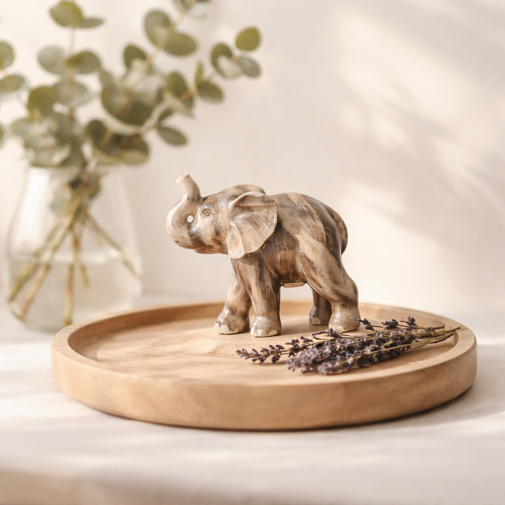 Moonstone Elephant Sculpture for Elegant Home Decor and Spiritual Serenity